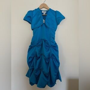 Kids Girls Blue Cocktail Dress Size 10 Satin Embellished Made USA‎ Gown Ocassion